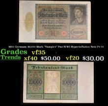 1922 Germany 10,000 Mark "Vampire" Post-WWI Hyperinflation Note P# 70 Grades vf++