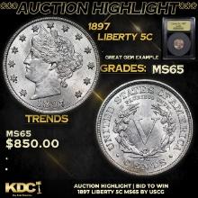 ***Auction Highlight*** 1897 Liberty Nickel 5c Graded GEM Unc By USCG (fc)