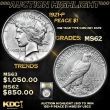 ***Auction Highlight*** 1921-p Peace Dollar 1 Graded Select Unc By USCG (fc)