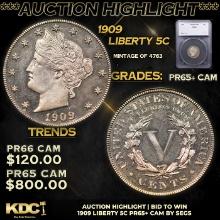 Proof ***Auction Highlight*** 1909 Liberty Nickel 5c Graded pr65+ cam By SEGS (fc)