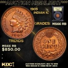 ***Auction Highlight*** 1905 Indian Cent 1c Graded GEM+ Unc RB By USCG (fc)