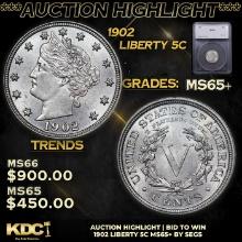 ***Auction Highlight*** 1902 Liberty Nickel 5c Graded ms65+ By SEGS (fc)