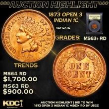 ***Auction Highlight*** 1873 Open 3 Indian Cent 1c Graded Select+ Unc RD By USCG (fc)