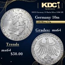1972D Germany 10 Marks Silver KM# 132 Grades Choice Unc