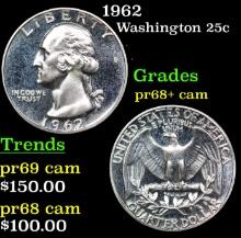 Proof 1962 Washington Quarter 25c Grades GEM++ Proof Cameo