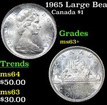 1965 Large Beads, Blunt 5 Canada Dollar 1 Grades Select+ Unc