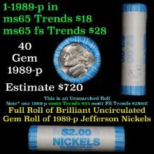 BU Shotgun Jefferson 5c roll, 1998-p 40 pcs N.F. String & Son $2 Nickel Wrapper