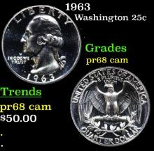Proof 1963 Washington Quarter 25c Grades GEM++ Proof Cameo