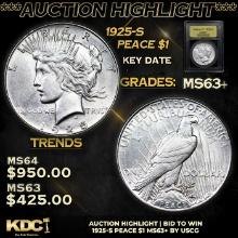 ***Auction Highlight*** 1925-s Peace Dollar 1 Graded Select+ Unc By USCG (fc)