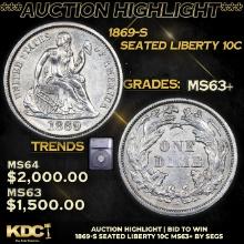 ***Auction Highlight*** 1869-s Seated Liberty Dime 10c Graded ms63+ By SEGS (fc)