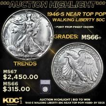 ***Auction Highlight*** 1946-s Walking Liberty Half Dollar Near Top Pop! 50c Graded ms66+ By SEGS (f