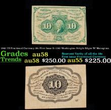1862 US Fractional Currency 10c First Issue fr-1242 Washington Stright Edges W/ Monogram Grades Choi