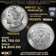 ***Auction Highlight*** 1892-cc Morgan Dollar $1 Graded ms64+ By SEGS (fc)
