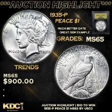 ***Auction Highlight*** 1935-p Peace Dollar 1 Graded GEM Unc By USCG (fc)