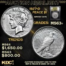 ***Auction Highlight*** 1927-d Peace Dollar 1 Graded Select+ Unc By USCG (fc)