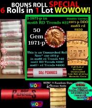 THIS AUCTION ONLY! BU Shotgun Lincoln 1c roll, 1971-p 50 pcs Plus FIVE bonus random date BU roll! Ba