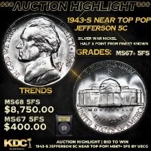 ***Auction Highlight*** 1943-s Jefferson Nickel Near Top Pop! 5c Graded GEM++ 5fs By USCG (fc)