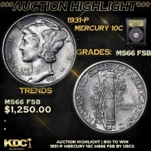 ***Auction Highlight*** 1931-p Mercury Dime 10c Graded GEM+ FSB By USCG (fc)