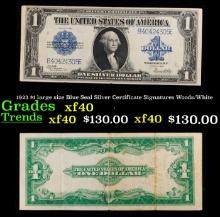 1923 $1 large size Blue Seal Silver Certificate Grades xf Signatures Woods/White