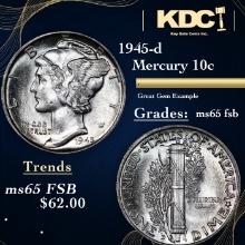 1945-d Mercury Dime 10c Grades GEM FSB