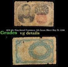 1874 10c Fractional Currency, 5th Issue, Short Key Fr. 1266 Grades vg details