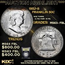 ***Auction Highlight*** 1952-s Franklin Half Dollar 50c Graded Select Unc+ FBL By USCG (fc)