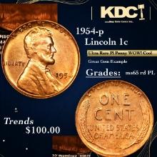 1954-p Lincoln Cent 1c Grades GEM Unc Rd PL