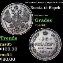 1916 Imperial Russia 15 Kopeks Km: 21a.1 Grades Choice+ Unc