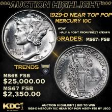 ***Auction Highlight*** 1929-d Mercury Dime Near Top Pop! 10c Graded GEM++ FSB By USCG (fc)
