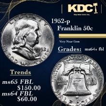 1952-p Franklin Half Dollar 50c Grades Choice Unc+ FBL