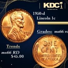 1950-d Lincoln Cent 1c Grades GEM+ Unc RD