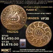 ***Auction Highlight*** 1787 Fugio Club Rays, Rounded Ends Graded vf35 By SEGS (fc)