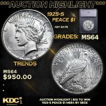 ***Auction Highlight*** 1925-s Peace Dollar $1 Graded ms64 BY SEGS (fc)
