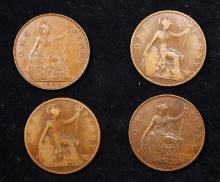 Group of 4 Coins, Great Britain Pennies, 1916, 1917, 1919, 1936 .