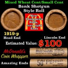 Lincoln Wheat Cent 1c Mixed Roll Orig Brandt McDonalds Wrapper, 1919-p end, Wheat other end