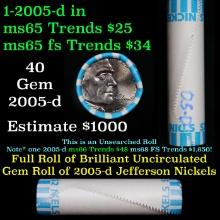 BU Shotgun Jefferson 5c roll, 2005-d Bison 40 pcs Bank $2 Nickel Wrapper