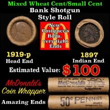 Small Cent Mixed Roll Orig Brandt McDonalds Wrapper, 1919-p Lincoln Wheat end, 1897 Indian other end