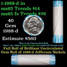 BU Shotgun Jefferson 5c roll, 1988-d 40 pcs Bank $2 Nickel Wrapper
