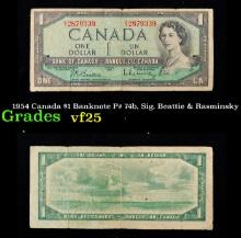 1954 Canada $1 Banknote P# 74b, Sig. Beattie & Rasminsky Grades vf+