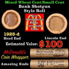 Lincoln Wheat Cent 1c Mixed Roll Orig Brandt McDonalds Wrapper, 1925-d end, Wheat other end