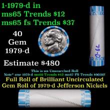 BU Shotgun Jefferson 5c roll, 1979-d 40 pcs Bank $2 Nickel Wrapper