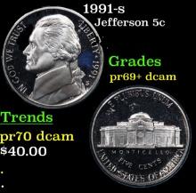 Proof 1991-s Jefferson Nickel 5c Grades GEM++ Proof Deep Cameo