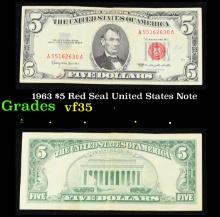 1963 $5 Red Seal United States Note Grades vf++