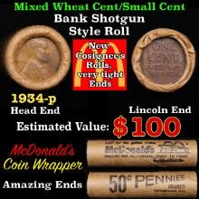 Lincoln Wheat Cent 1c Mixed Roll Orig Brandt McDonalds Wrapper, 1934-p end, Wheat other end