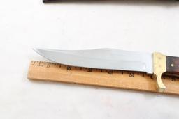 Brass & Wood Handled Fixed Blade Knife in Sheath