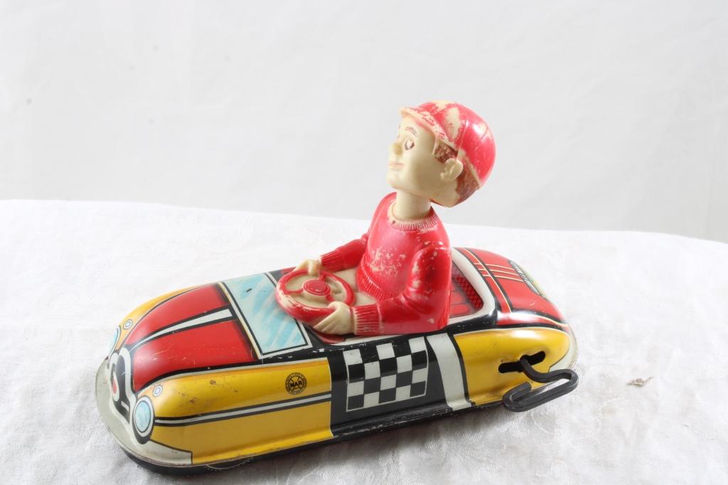 Marx Wind-Up Tin Car w/Bobblehead Man Works