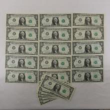 21 Uncirculated US $1 notes 1963-1985