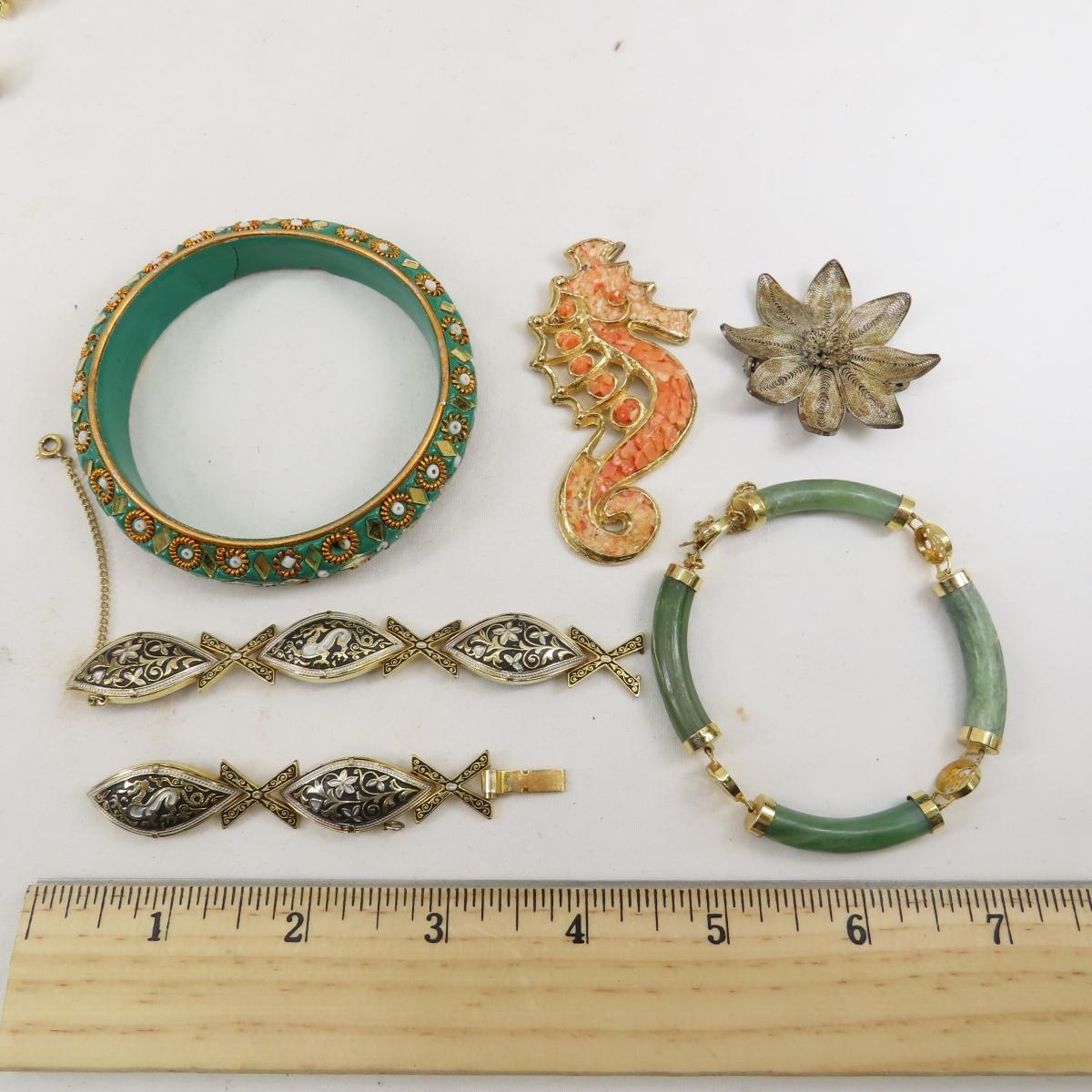 Japanese Amita Damascene Brooch & Other Jewelry