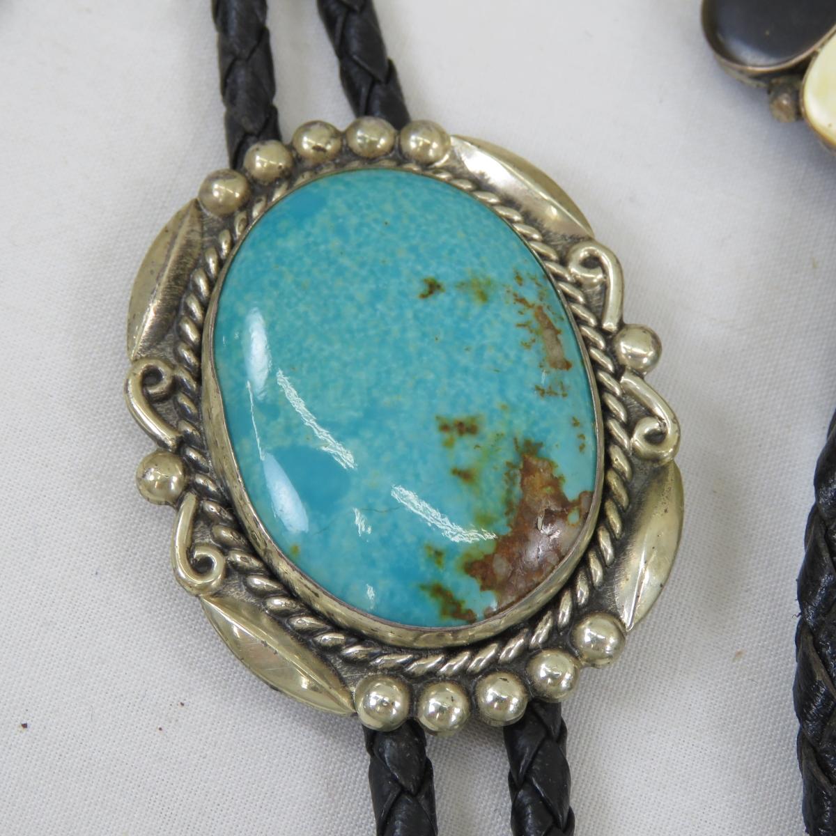 3 Bolo Ties- 1 Turquoise Bell Sterling
