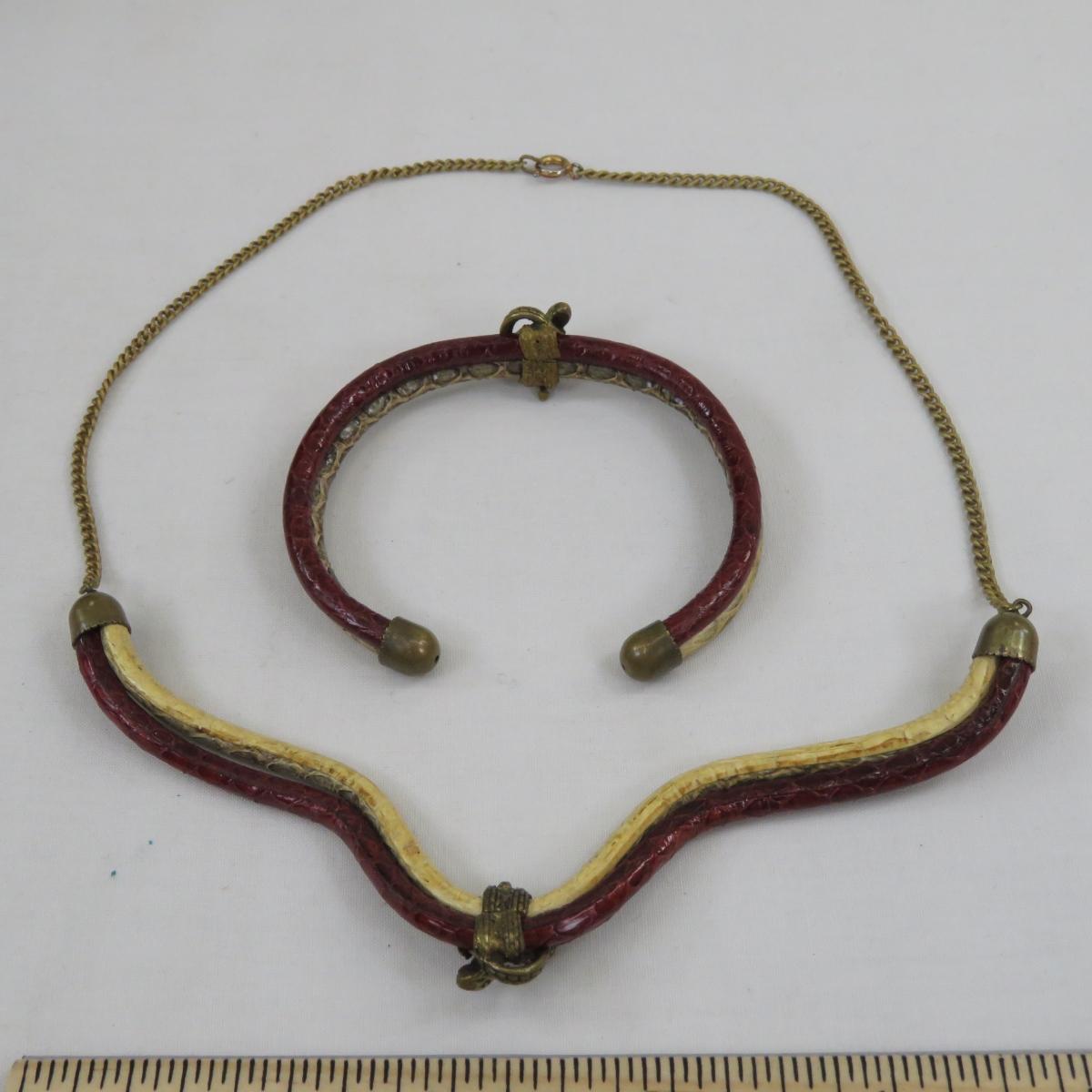 Vintage Brass and Snakeskin Choker & Bracelet